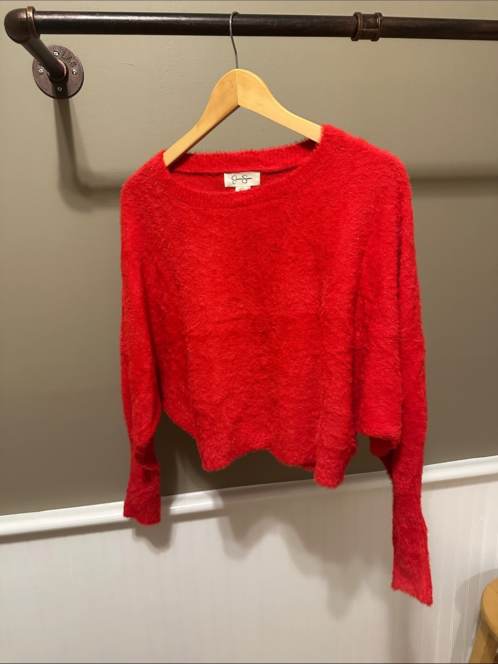Jessica Simpson Red Fuzzy Crew Neck Sweater